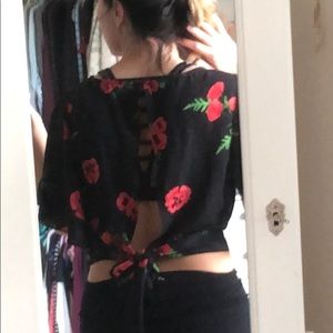 Black and red floral crop top